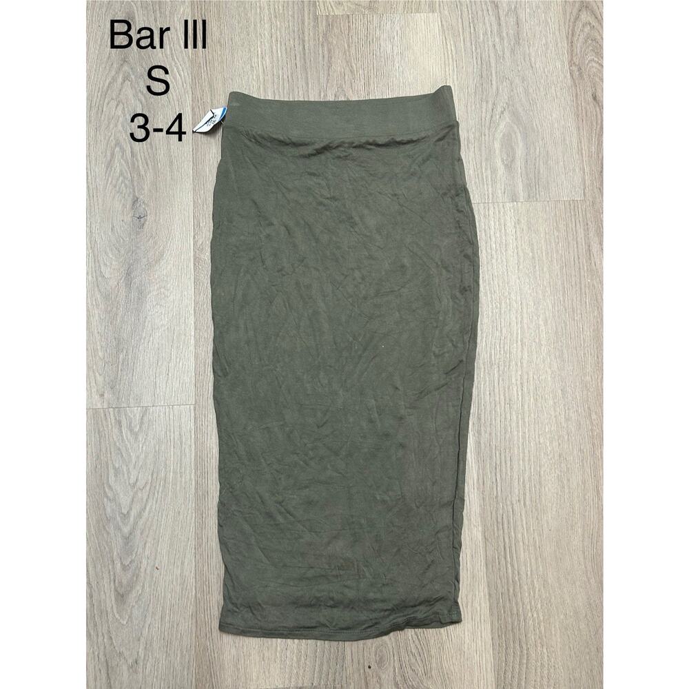 Bar III Olive Midi Pencil Skirt Women's Size S Pull On Solid